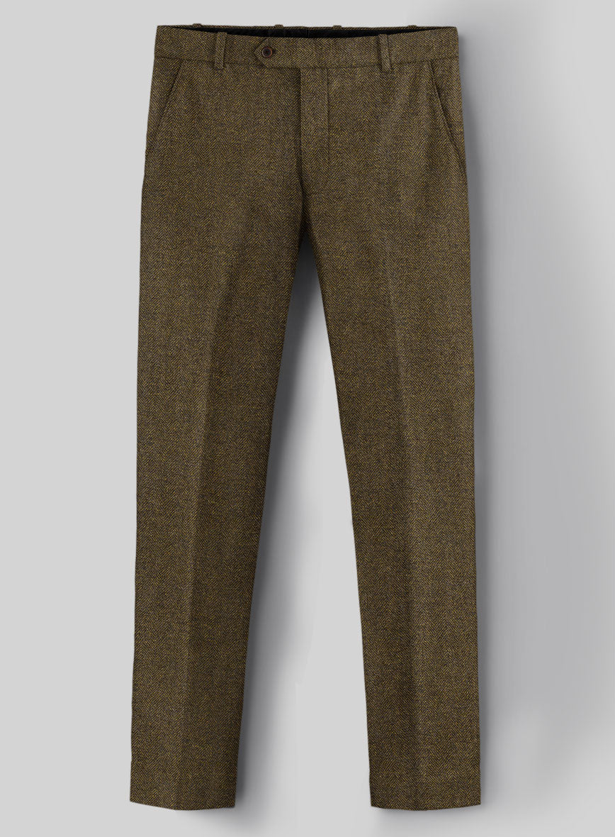 Bottle Brown Herringbone Tweed Pants - StudioSuits