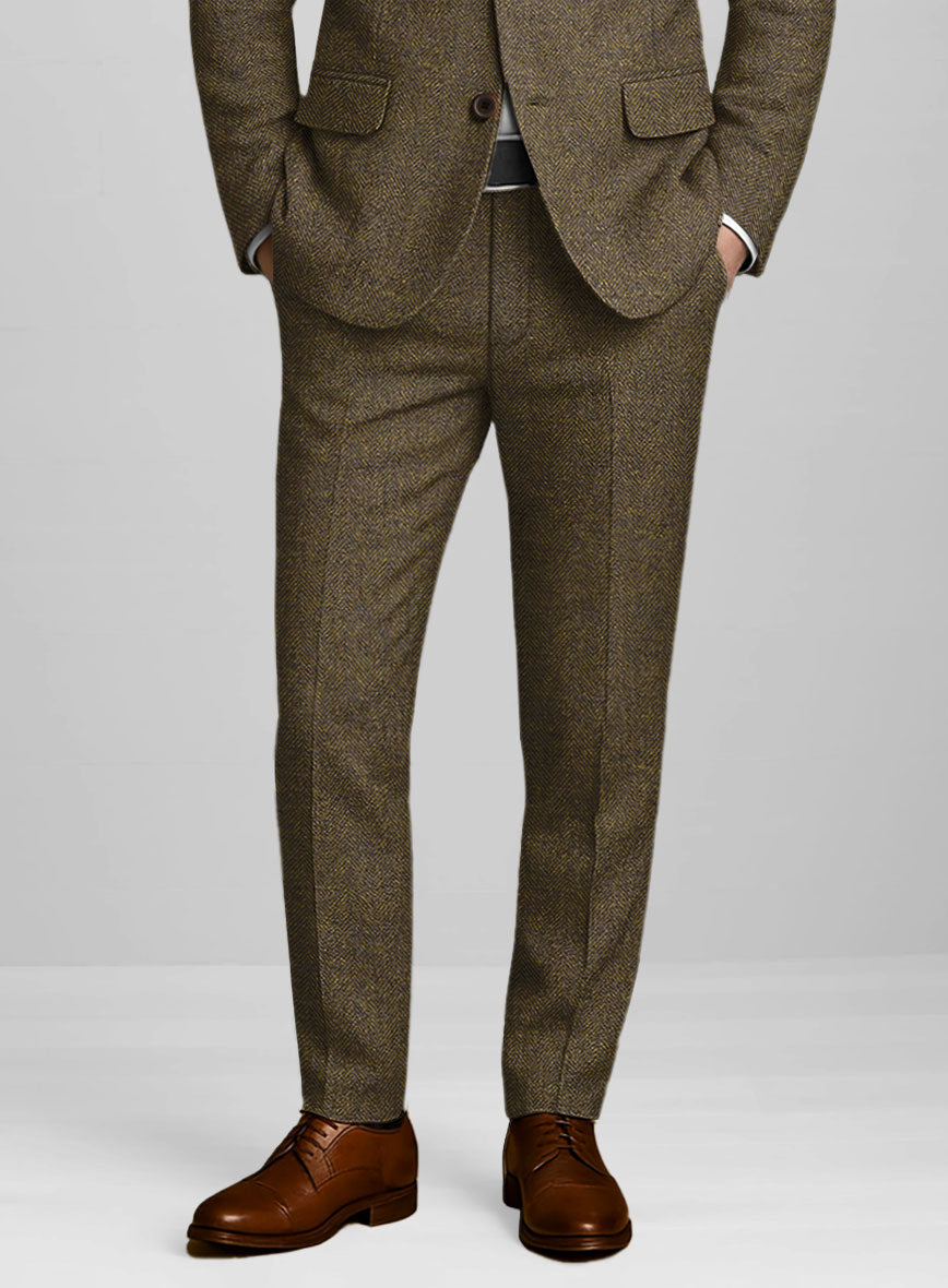 Bottle Brown Herringbone Tweed Pants - StudioSuits