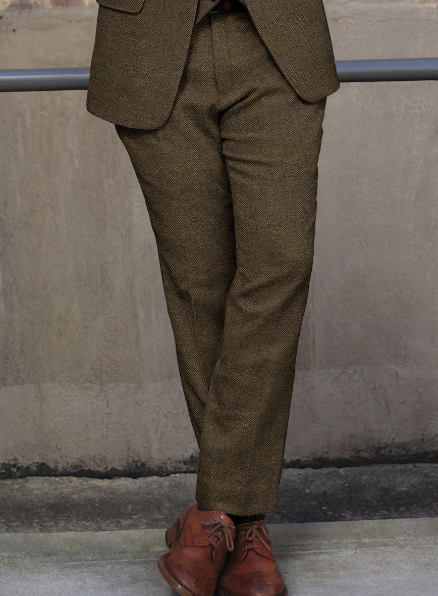 Bottle Brown Herringbone Tweed Pants - StudioSuits