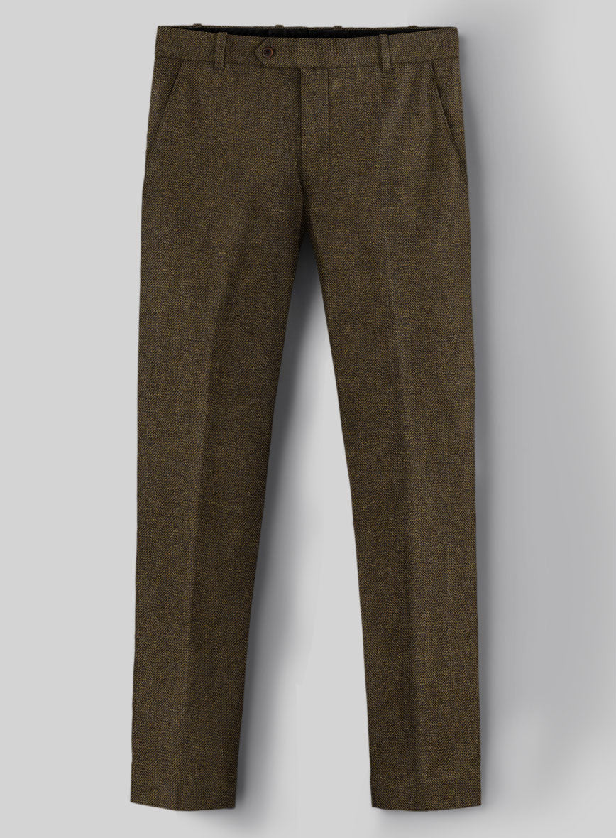 Bottle Brown Herringbone Tweed Pants