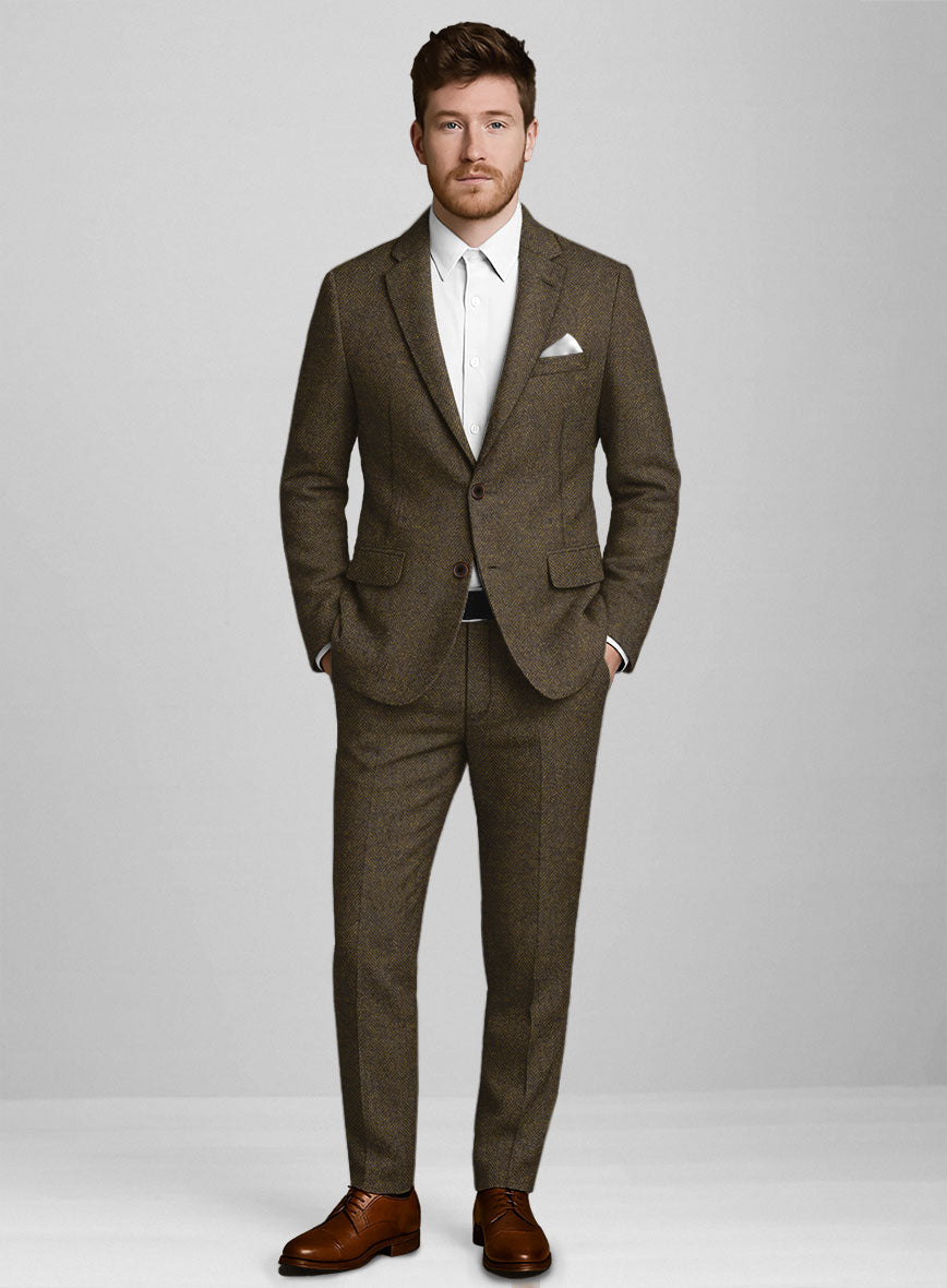 Bottle Brown Herringbone Tweed Suit - StudioSuits