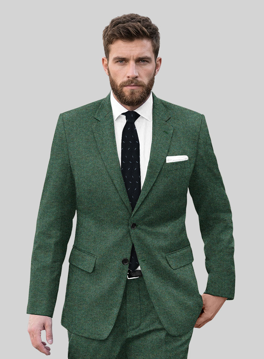 Bottle Green Herringbone Tweed Suit - StudioSuits