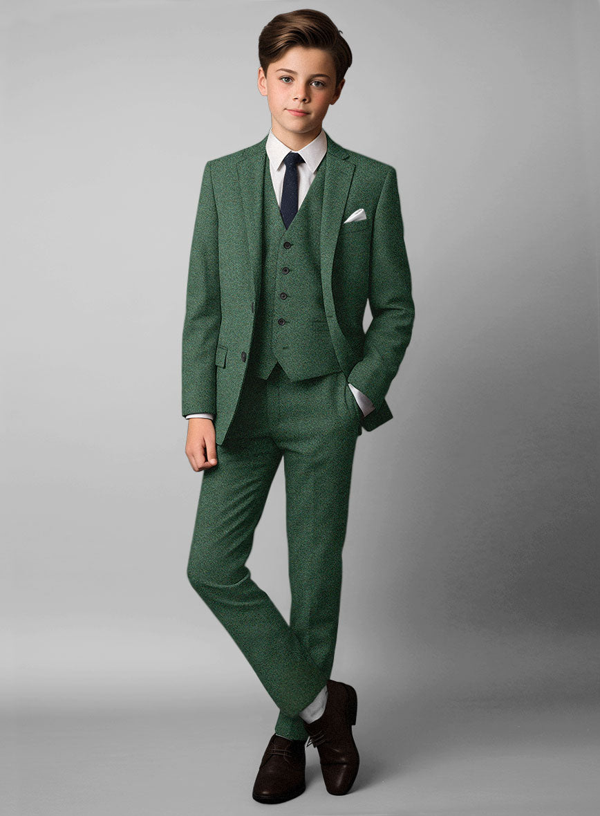 Bottle Green Herringbone Tweed Boys Suit - StudioSuits