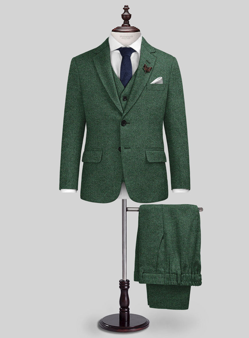 Bottle Green Herringbone Tweed Boys Suit - StudioSuits