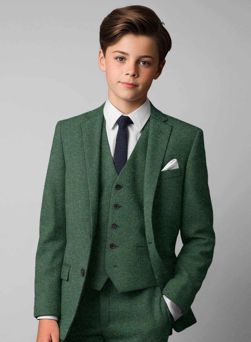 Bottle Green Herringbone Tweed Boys Suit - StudioSuits