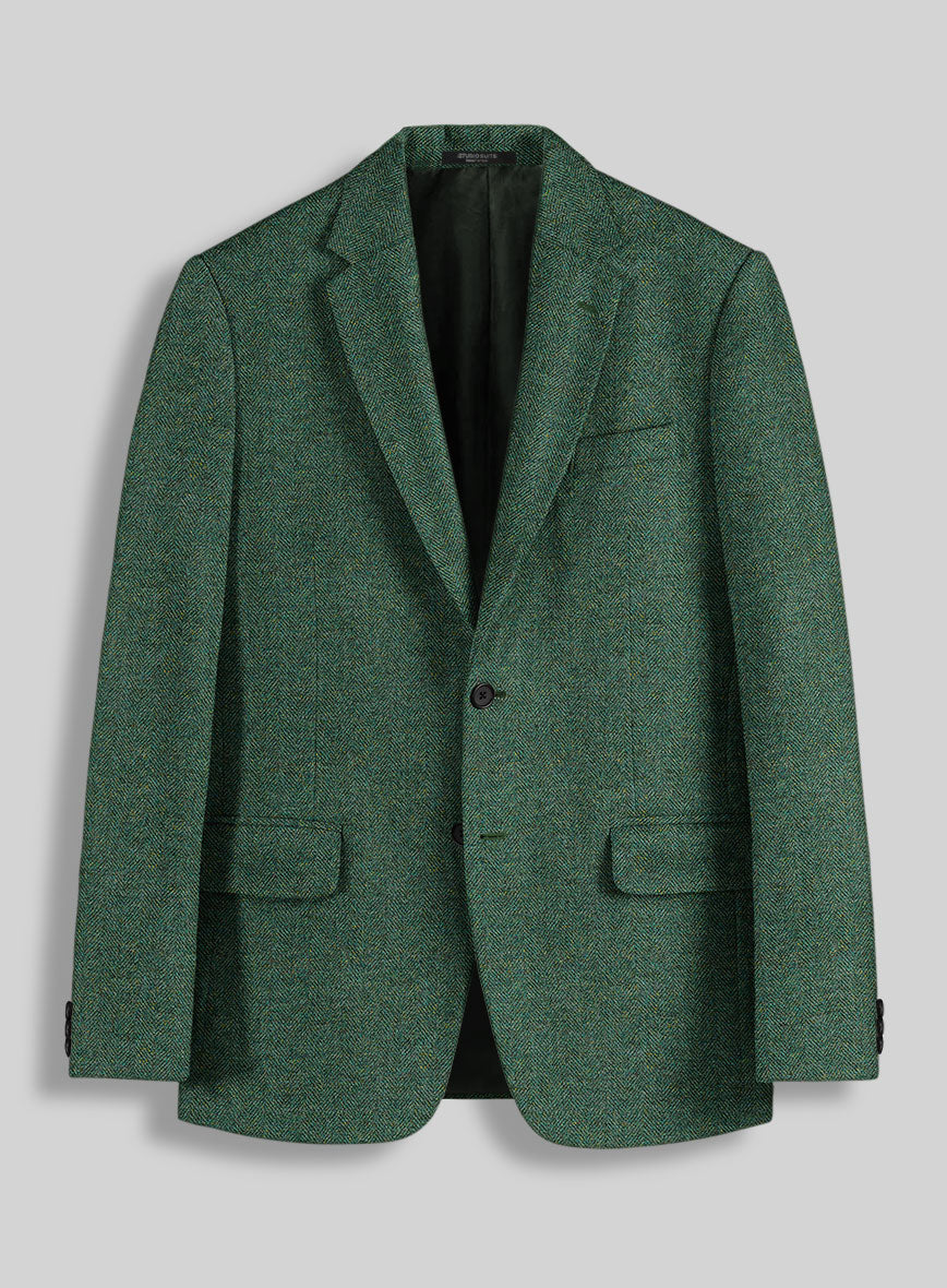Bottle Green Herringbone Tweed Jacket - StudioSuits