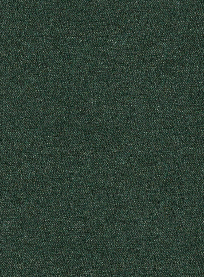 Bottle Green Herringbone Tweed Pants - Leather Trims - StudioSuits