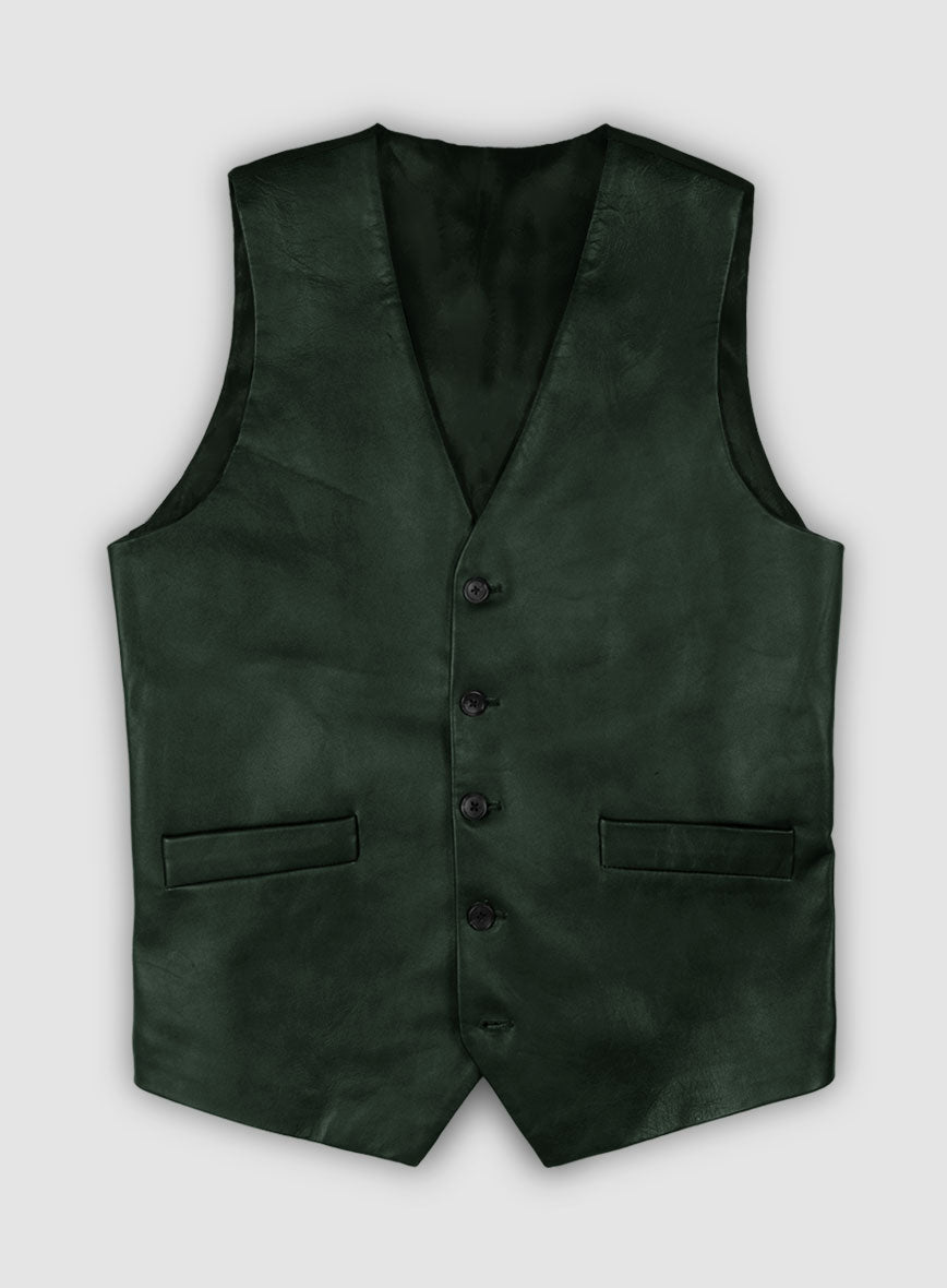 Bottle Green Herringbone Tweed Suit - Leather Trims - StudioSuits
