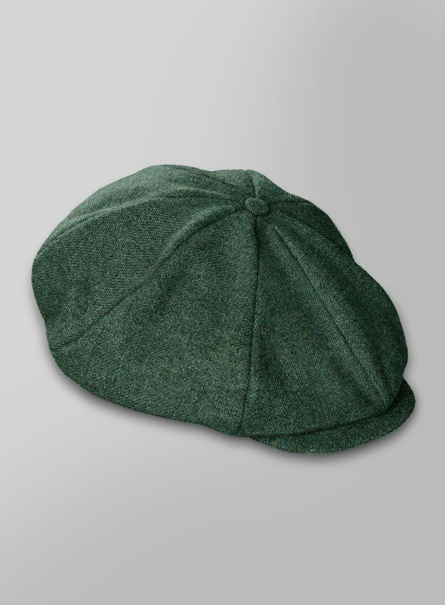 Bottle Green Herringbone Tweed Newsboy Cap - StudioSuits