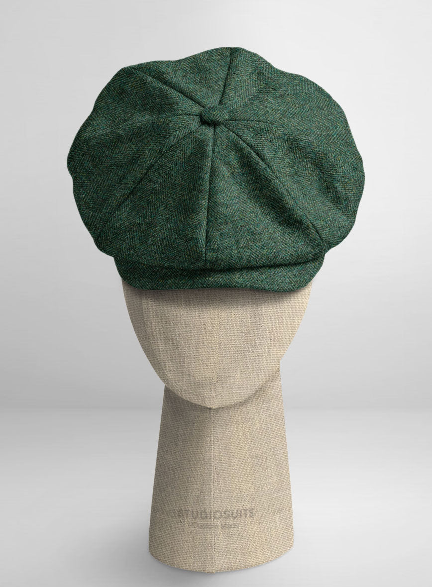 Bottle Green Herringbone Tweed Newsboy Cap - StudioSuits