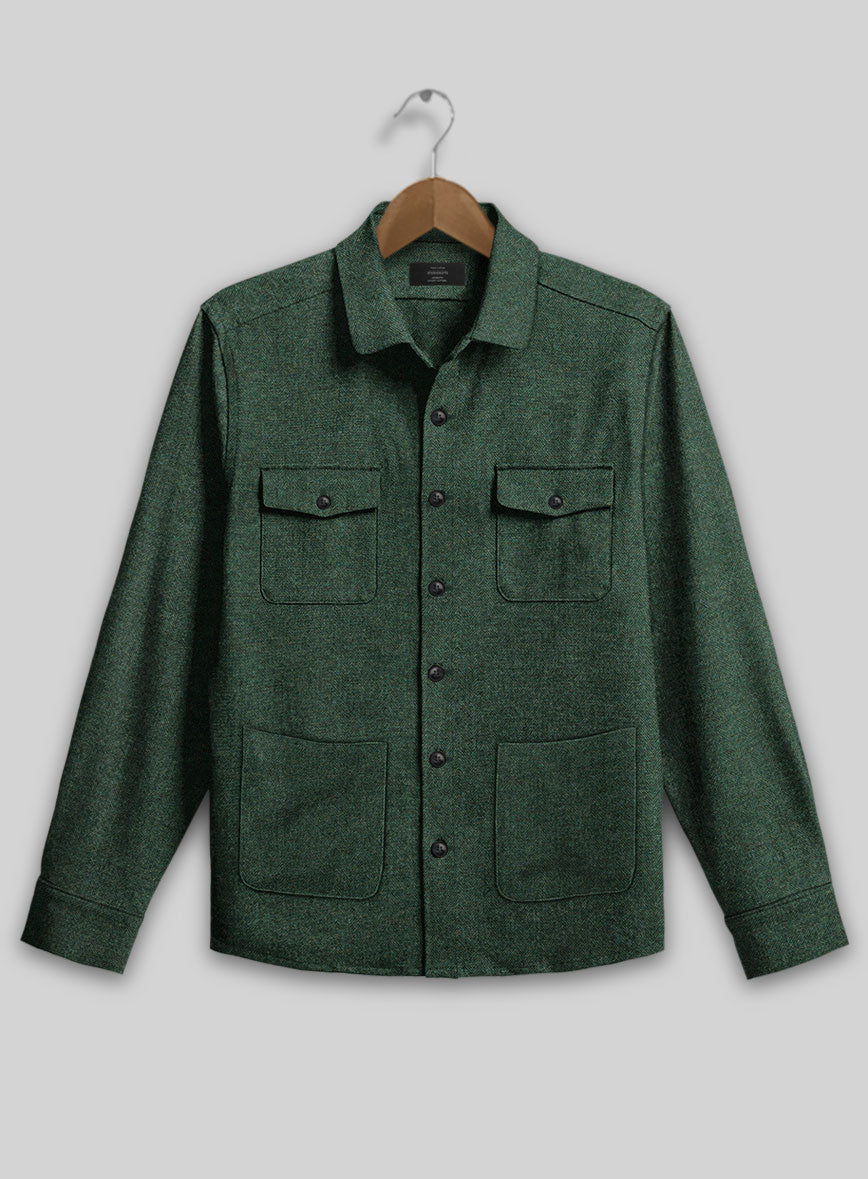 Bottle Green Herringbone Tweed Overshirt - StudioSuits