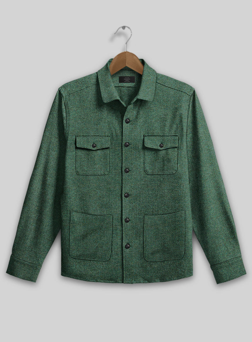 Bottle Green Herringbone Tweed Overshirt - StudioSuits