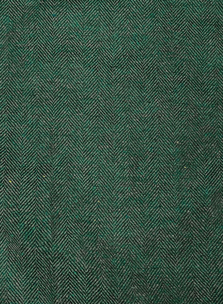 Bottle Green Herringbone Tweed Pants - Leather Trims - StudioSuits