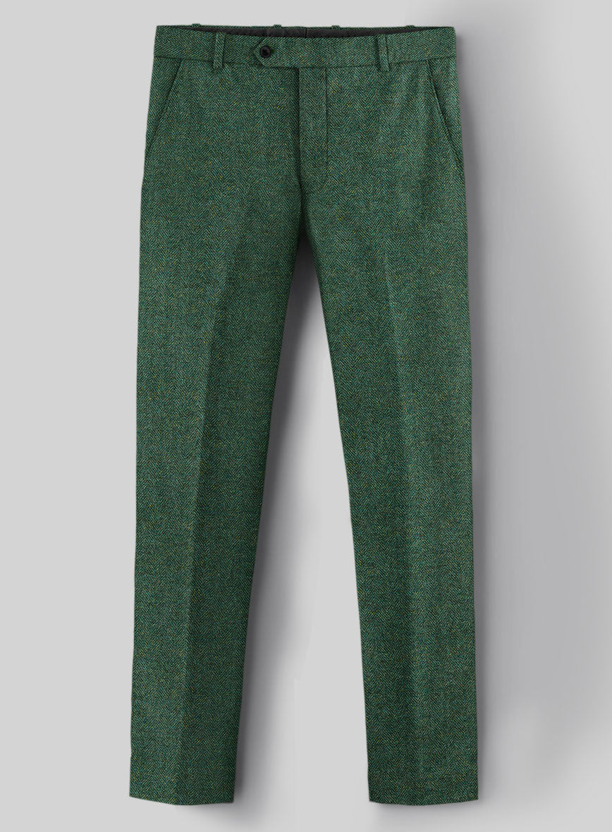 Bottle Green Herringbone Tweed Pants - StudioSuits