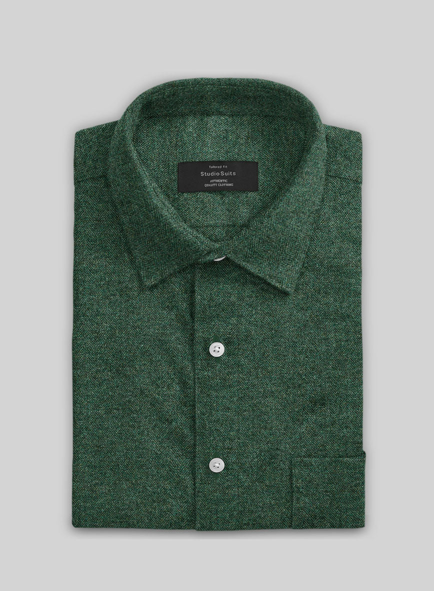 Bottle Green Herringbone Tweed Shirt - StudioSuits