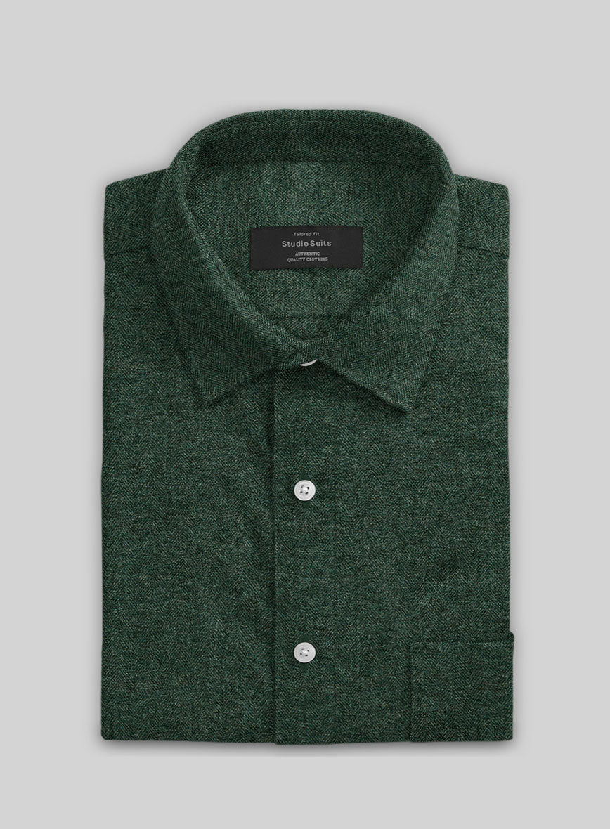 Bottle Green Herringbone Tweed Shirt - StudioSuits