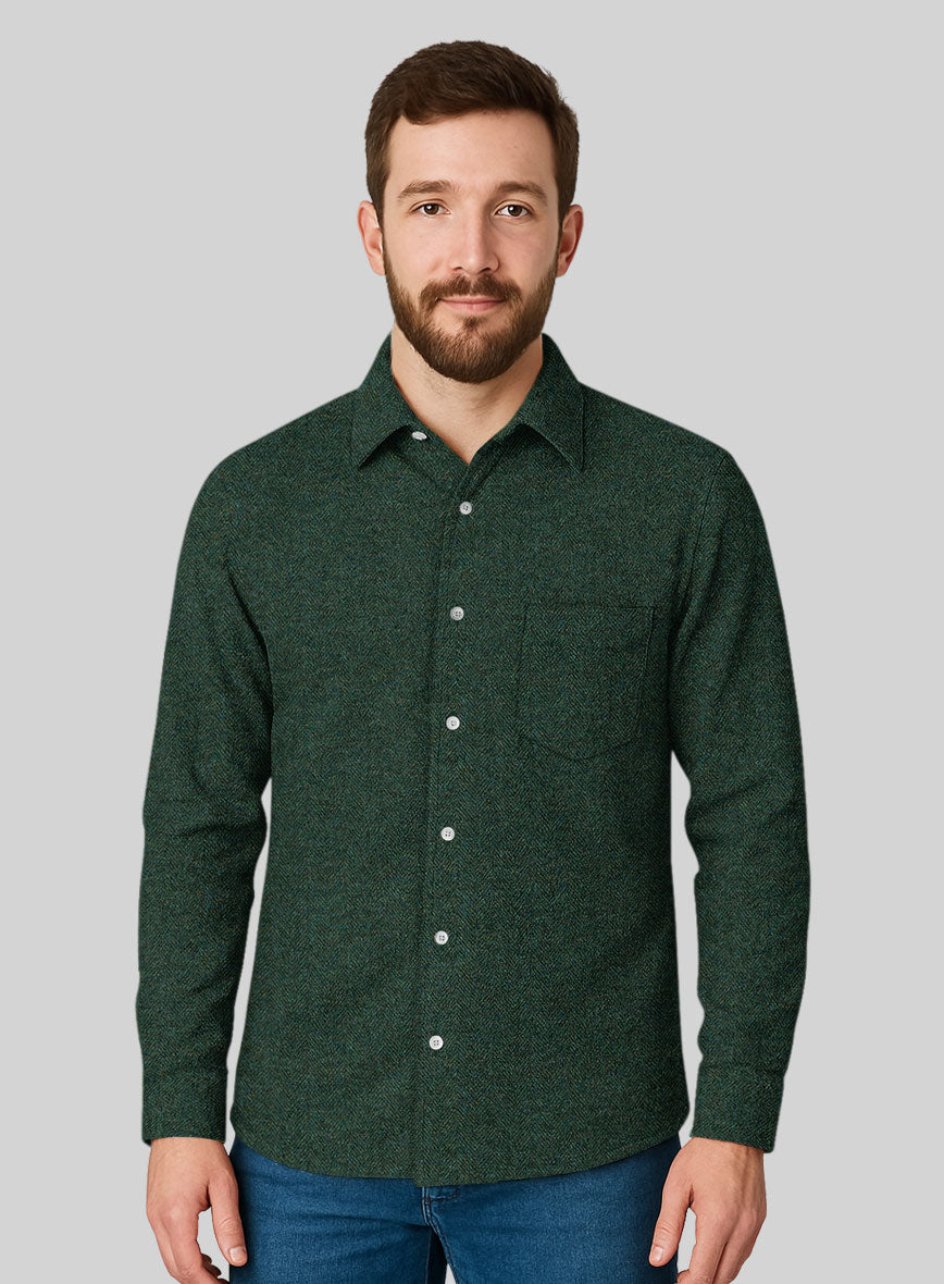 Bottle Green Herringbone Tweed Shirt - StudioSuits