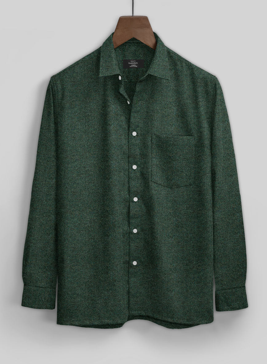 Bottle Green Herringbone Tweed Shirt - StudioSuits
