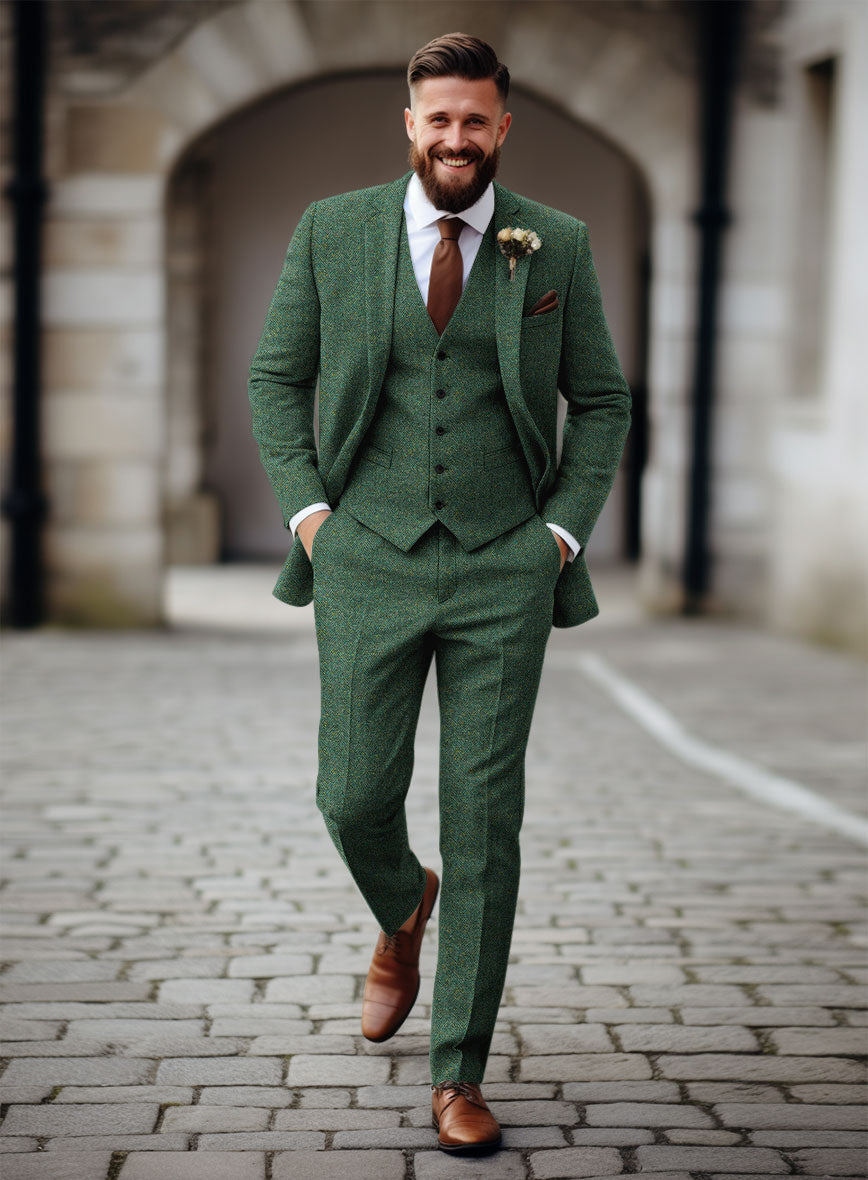 Bottle Green Herringbone Tweed Suit - StudioSuits