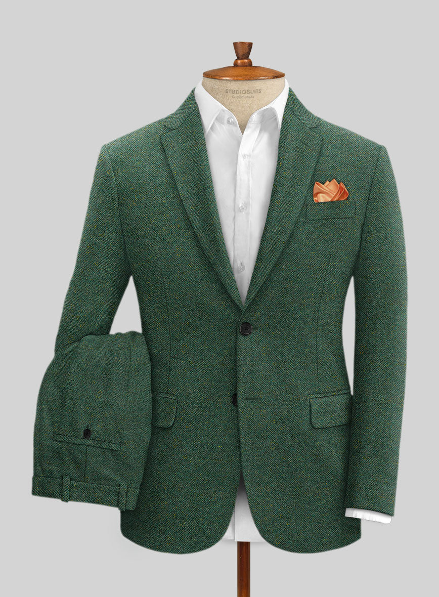 Bottle Green Herringbone Tweed Suit - StudioSuits
