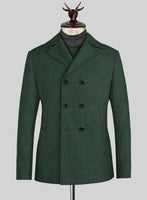 Bottle Green Herringbone Tweed Pea Coat - StudioSuits