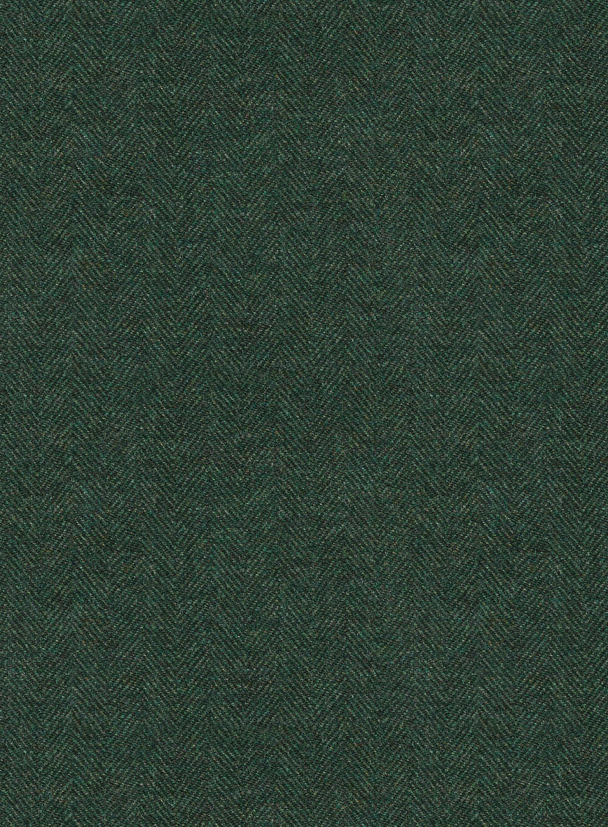 Bottle Green Herringbone Tweed Pea Coat - StudioSuits