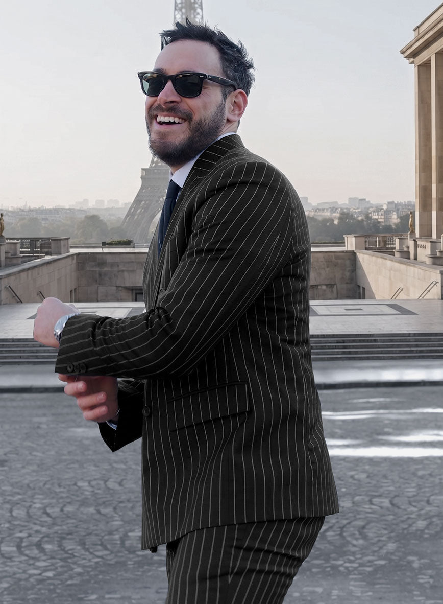 Bristol Black Rope Stripe Double Breasted Suit - StudioSuits