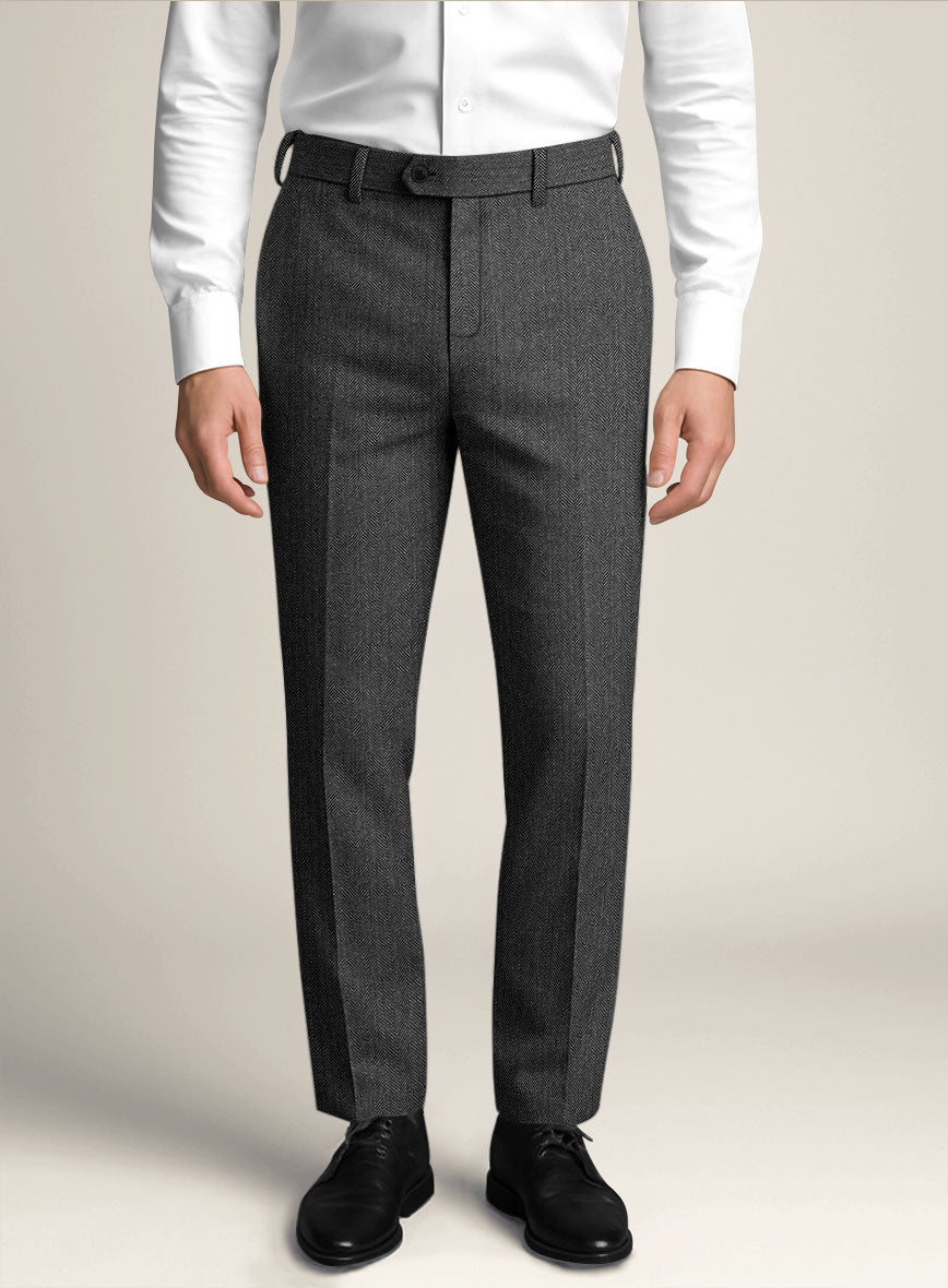 Bristol Ash Gray Herringbone Pants - StudioSuits