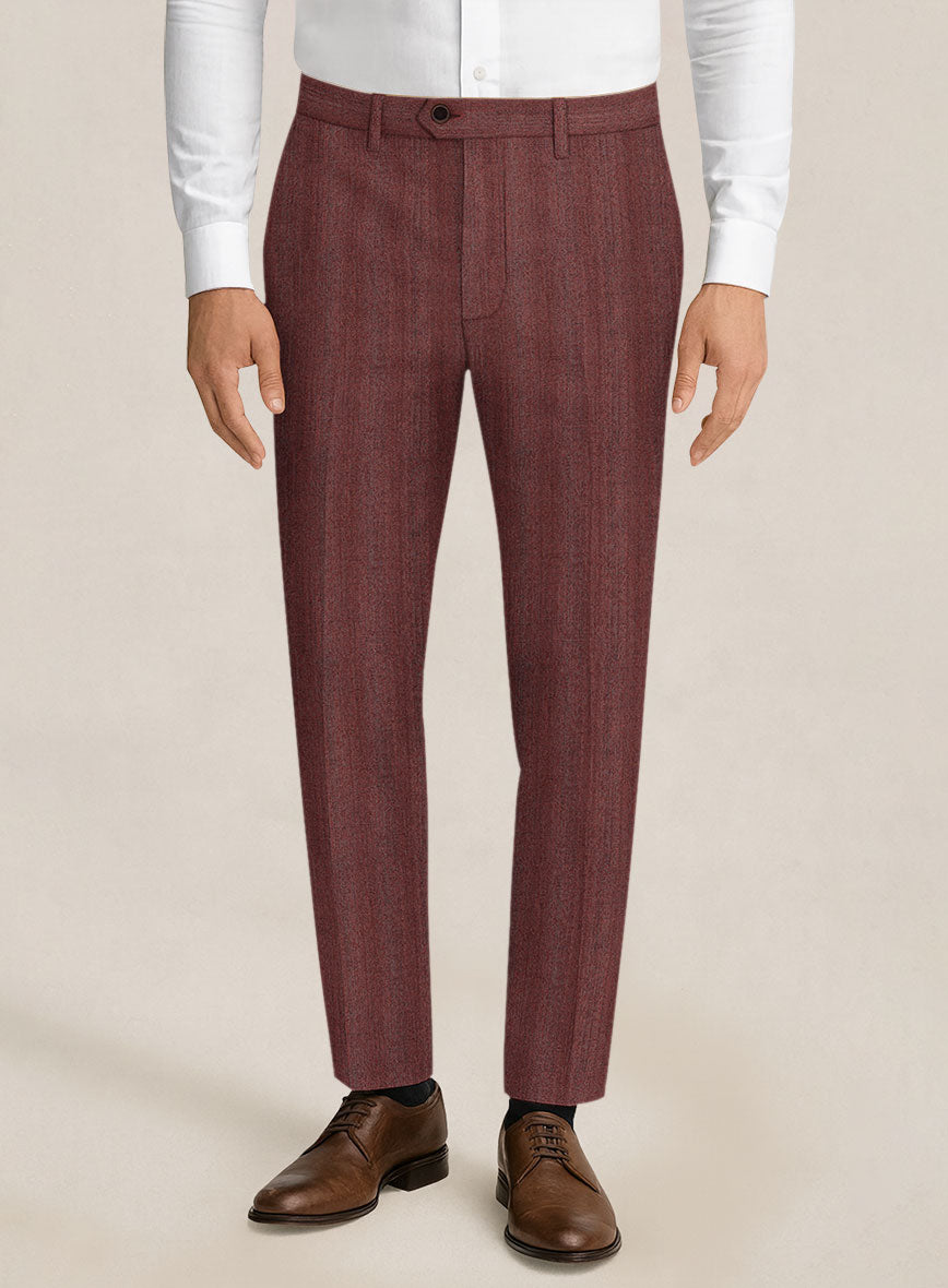 Bristol Burnt Maroon Herringbone Pants - StudioSuits