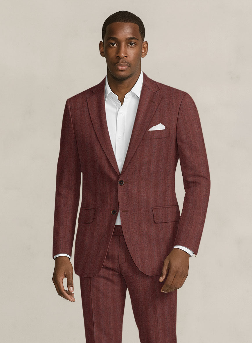 Bristol Burnt Maroon Herringbone Suit - StudioSuits