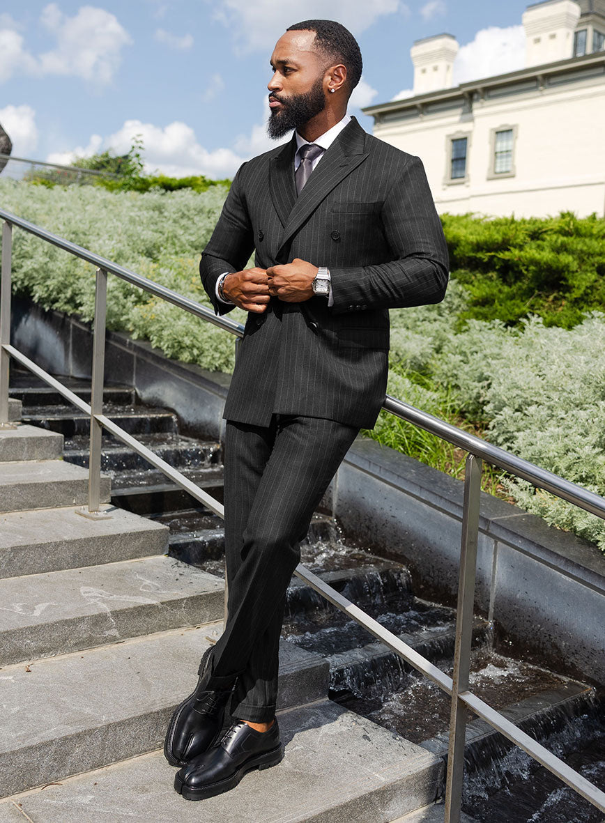 Bristol Charcoal Regal Stripe Double Breasted Suit - StudioSuits