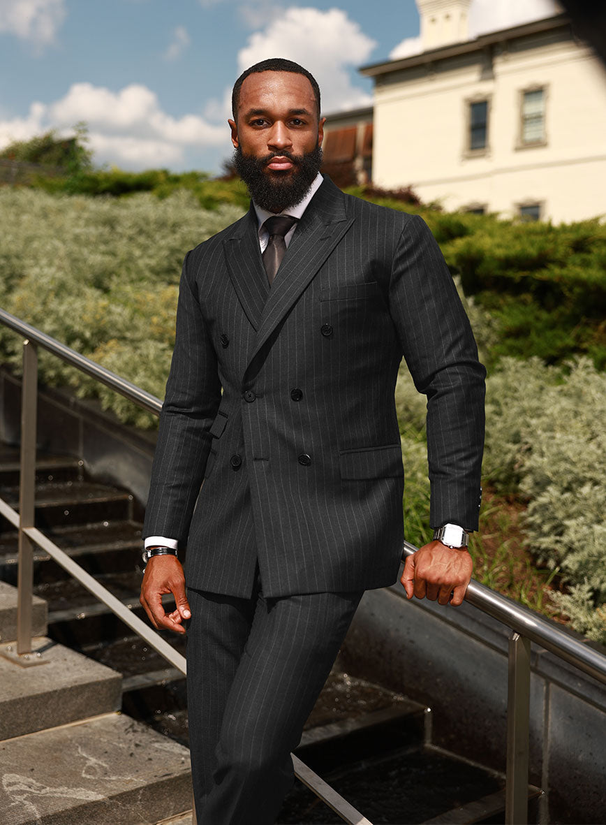 Bristol Charcoal Regal Stripe Double Breasted Suit - StudioSuits