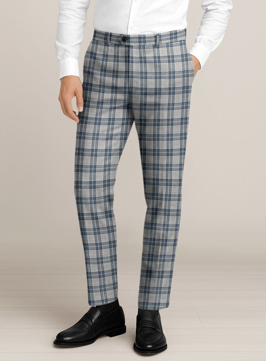 Bristol Gray Blue Check Pants - StudioSuits