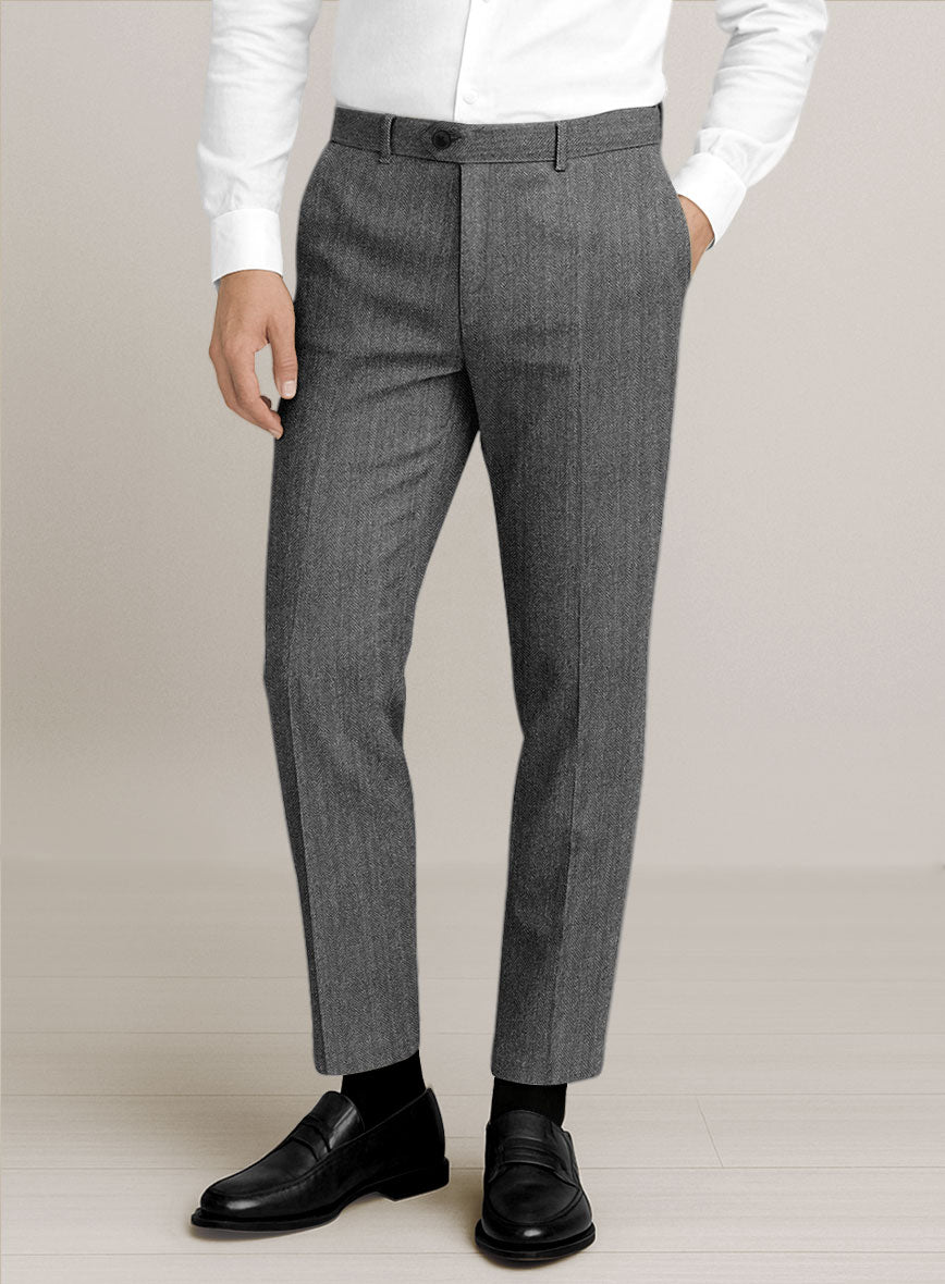 Bristol Light Gray Herringbone Pants - StudioSuits