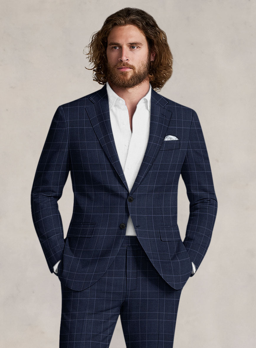 Bristol Marine Blue Windowpane Suit - StudioSuits
