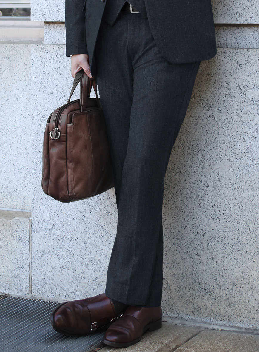 Bristol Muted Blue Herringbone Pants - StudioSuits