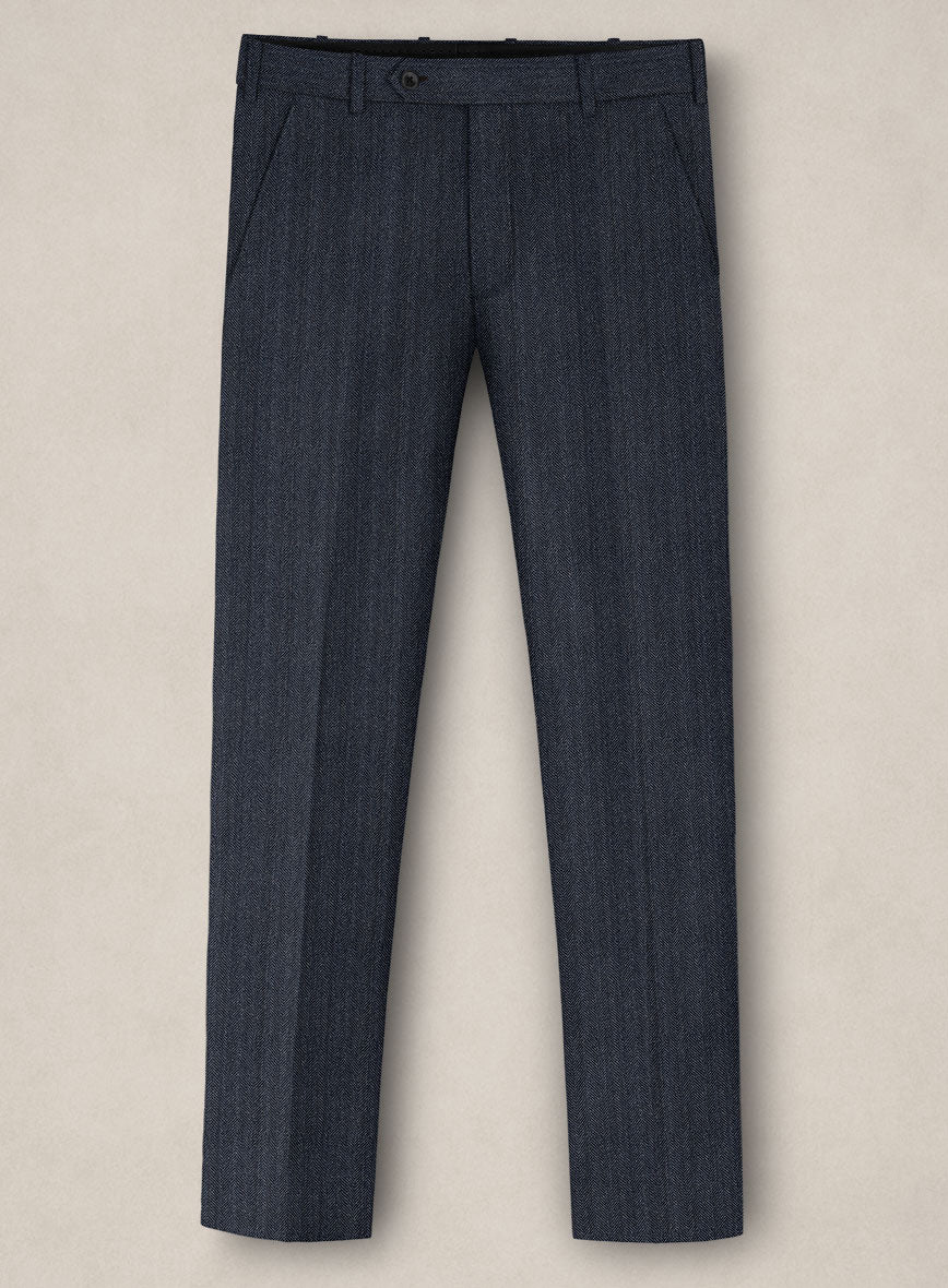 Bristol Steel Blue Herringbone Pants - StudioSuits