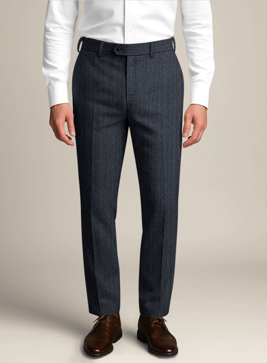 Bristol Steel Blue Herringbone Pants - StudioSuits