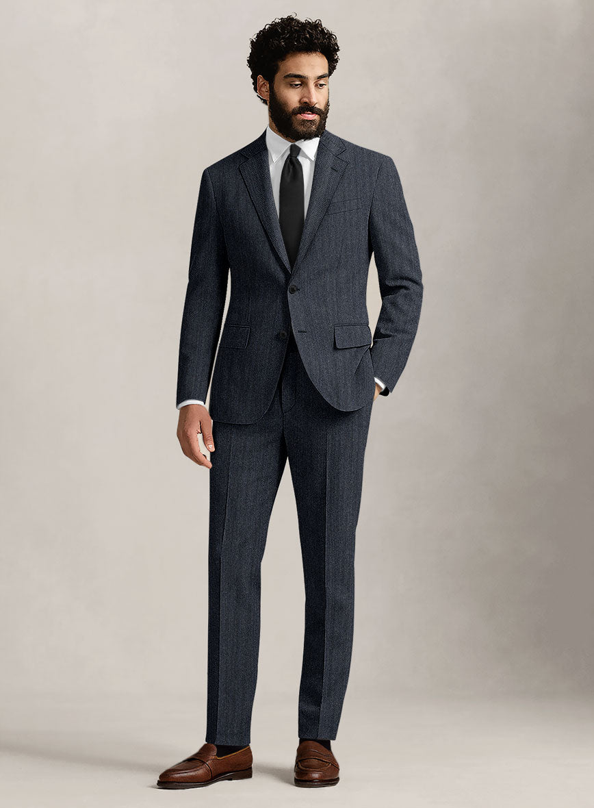 Bristol Steel Blue Herringbone Suit - StudioSuits