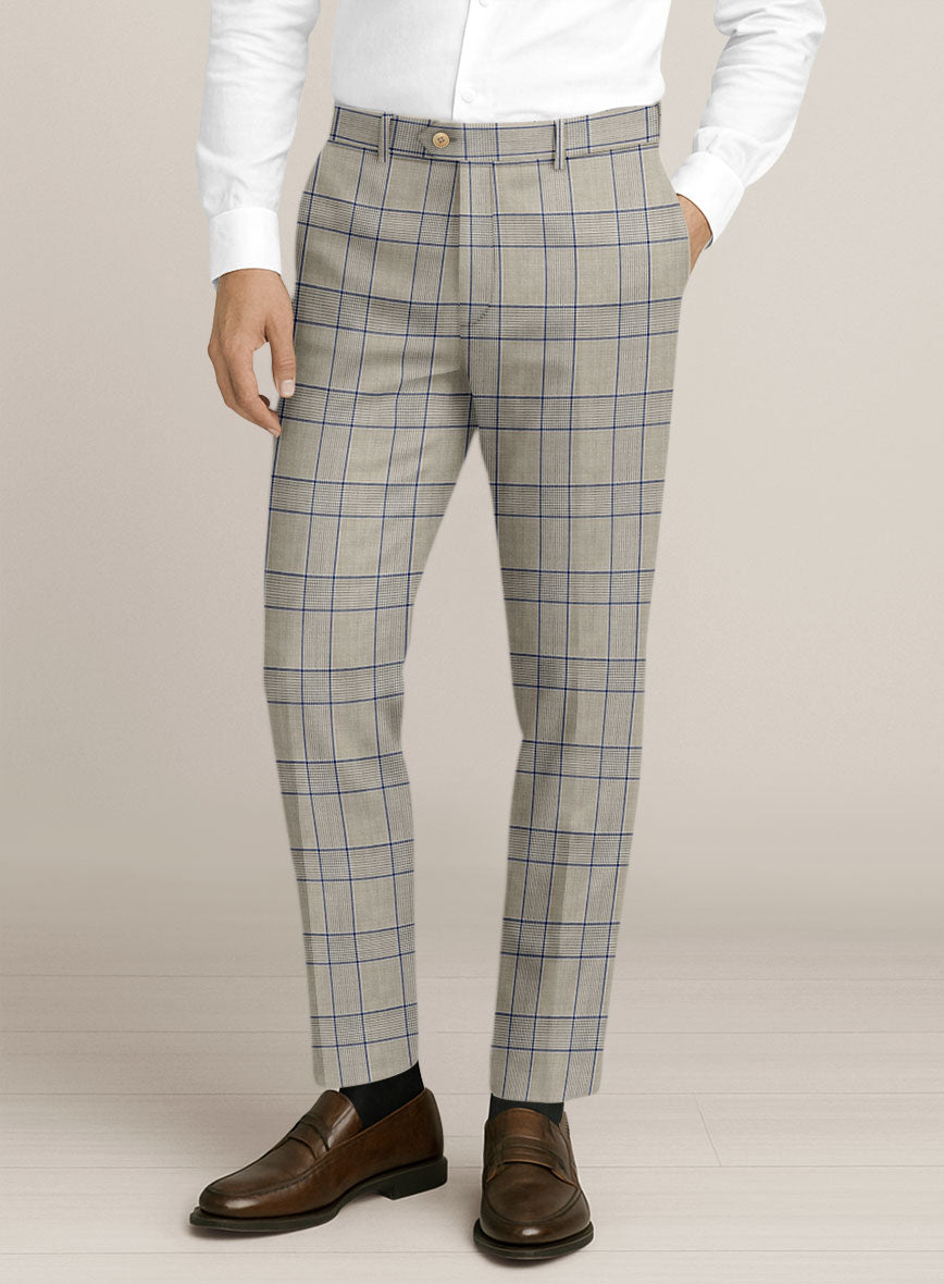 Bristol Stone Beige Windowpane Pants - StudioSuits