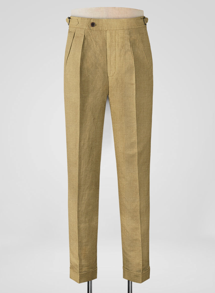British Khaki Linen Highland Trousers - StudioSuits