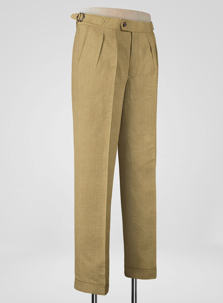British Khaki Linen Highland Trousers - StudioSuits