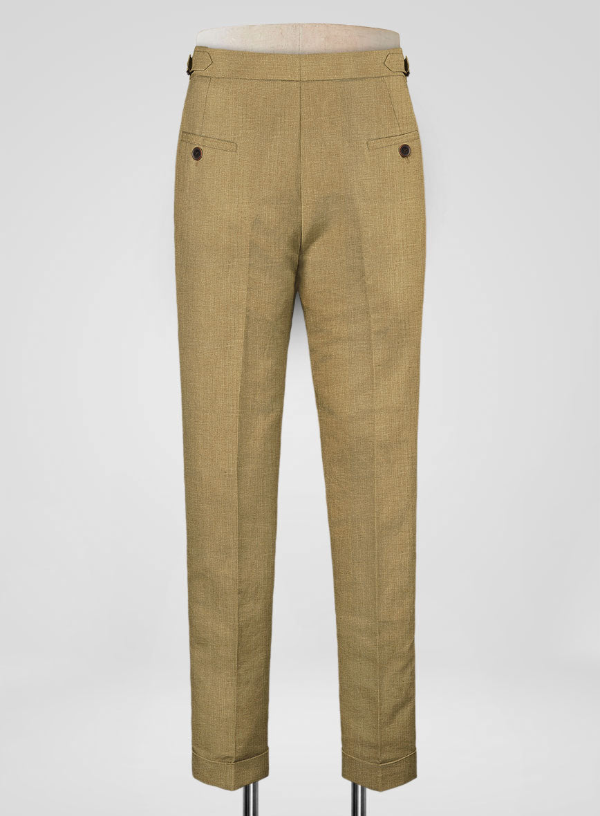 British Khaki Linen Highland Trousers - StudioSuits