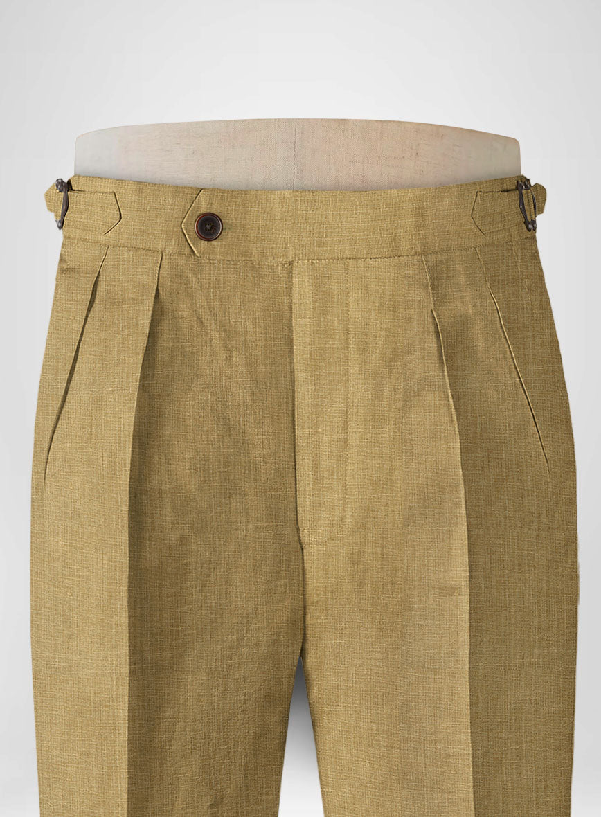 British Khaki Linen Highland Trousers - StudioSuits