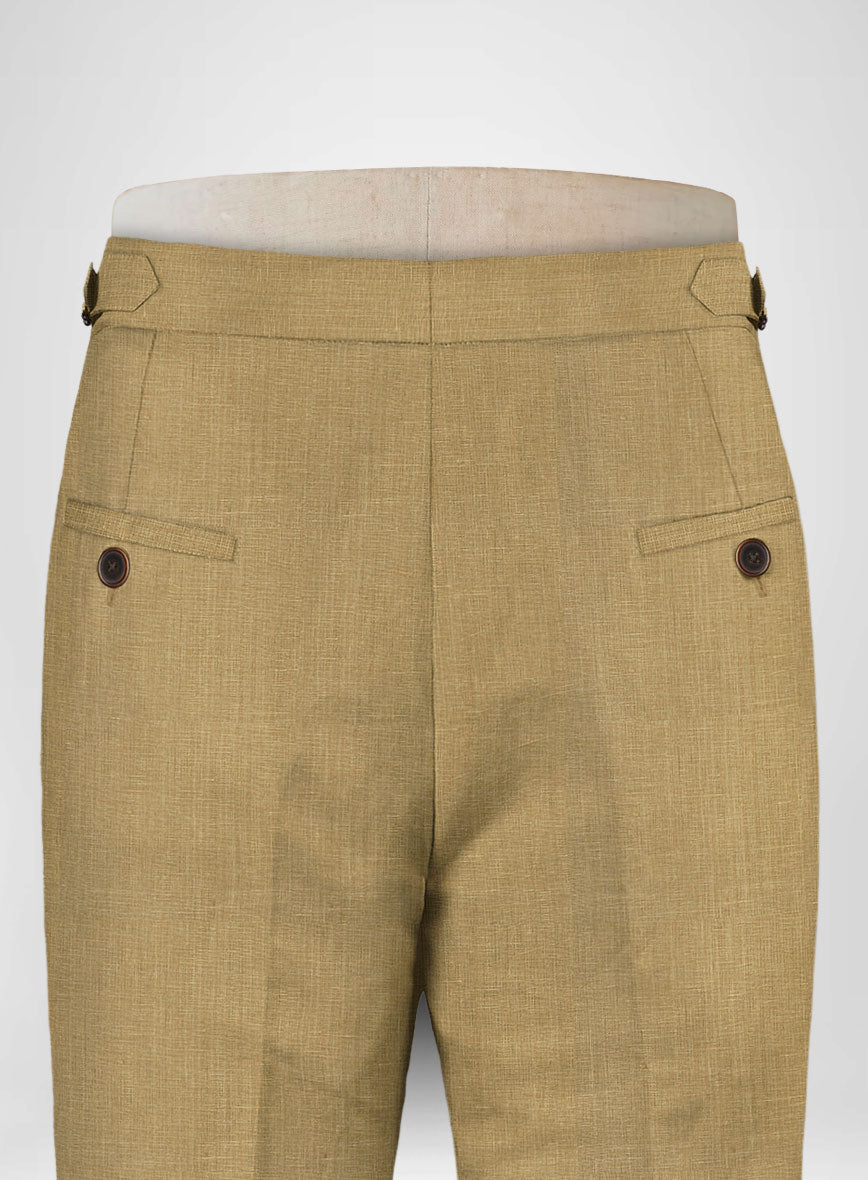 British Khaki Linen Highland Trousers - StudioSuits