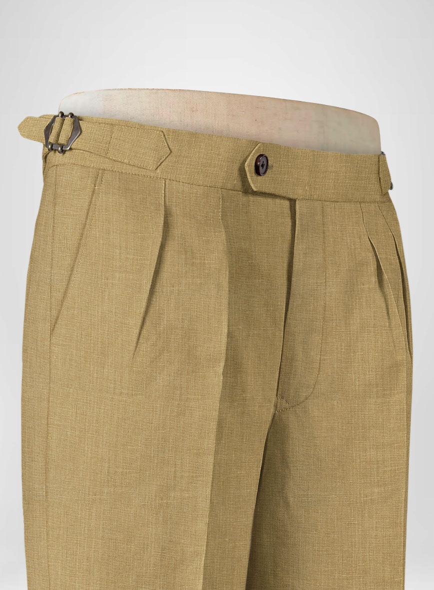 British Khaki Linen Highland Trousers - StudioSuits