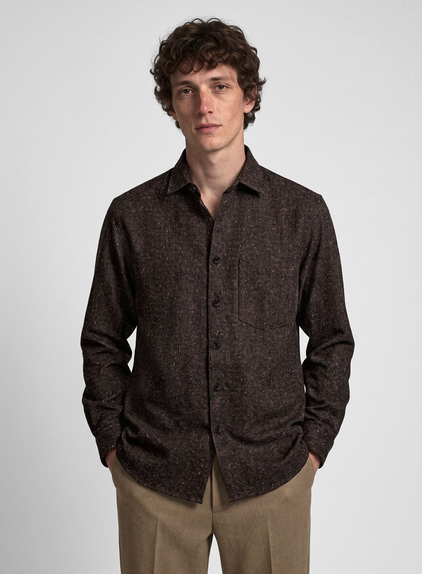 Brown Flecks Donegal Tweed Shirt - StudioSuits