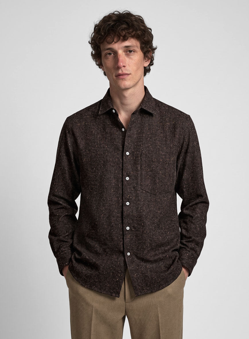 Brown Flecks Donegal Tweed Shirt - StudioSuits
