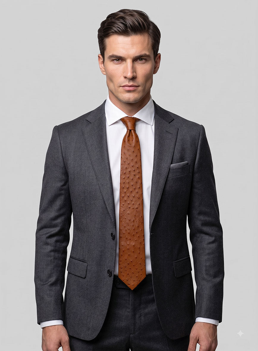 Brown Ostrich Leather Tie - StudioSuits