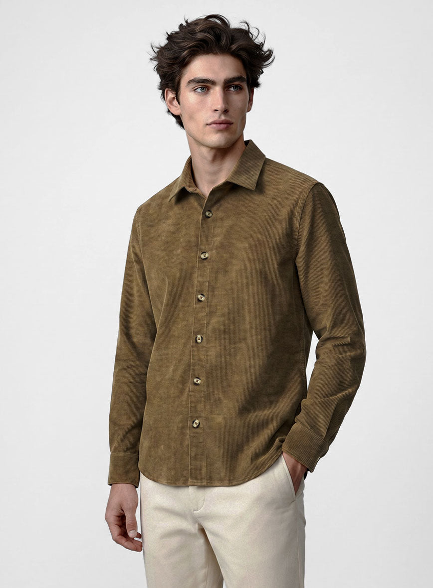 Brown Stretch Pin Corduroy Shirt - StudioSuits